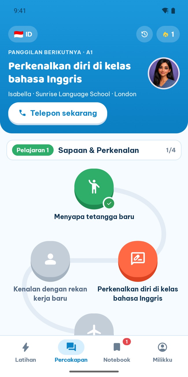 Tab Talk GrooTalk: jalur panggilan role-play berdasarkan level, dengan panggilan berikutnya siap dimulai